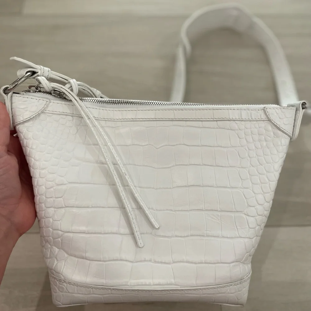 Balenciaga Neo Classic Hobo Crocodile Embossed Leather XS White - Picture 13 of 16